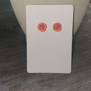 Coral orange rose stud earrings